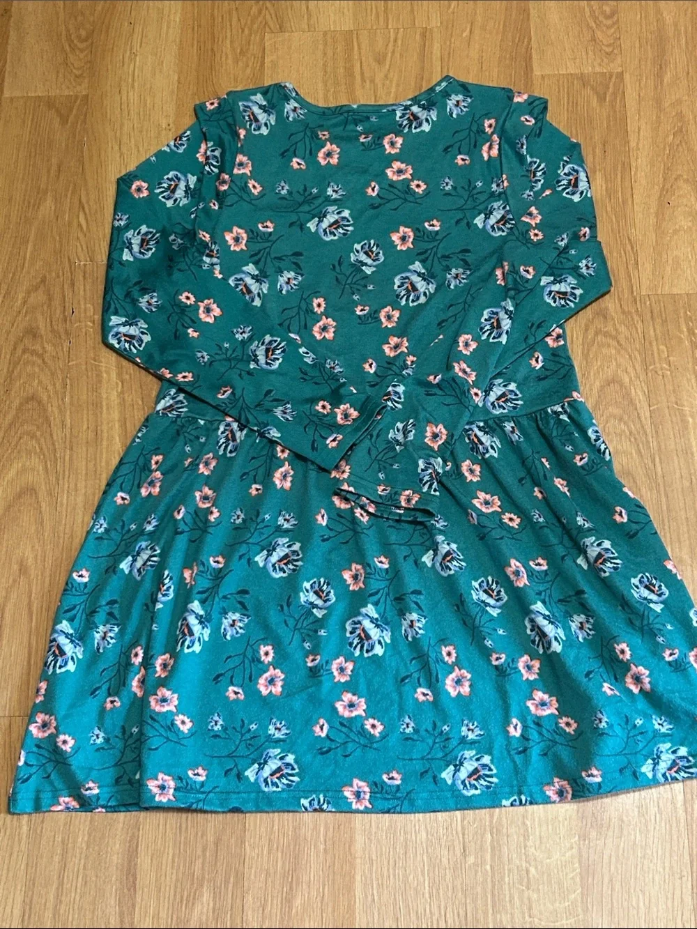 Falls Creek Teal Floral Long-Sleeve Dress XL (14/16) Super Soft!